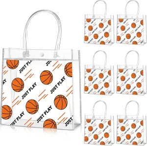 Aliceset 20 Pcs Basketball Clear Gift Bag with Handles Plastic Basketball Treat Plastic Sport Theme Favor Snack Bag for Team Game Rookie Year Birthday Decorations, 8 x 8 x 3.15 Inch