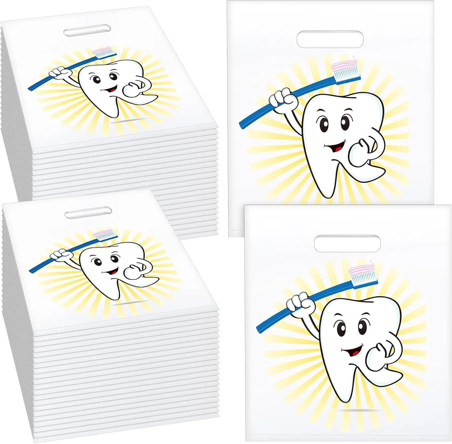 Aliceset 300 Pcs Tooth Merchandise Bags with Handles Plastic Dental Bags for Patients Dental Gifts Bulk for Dentist Office Goodie Packaging Appreciation Gifts Retail Party Favor, 8.27x9.45in (Cute)