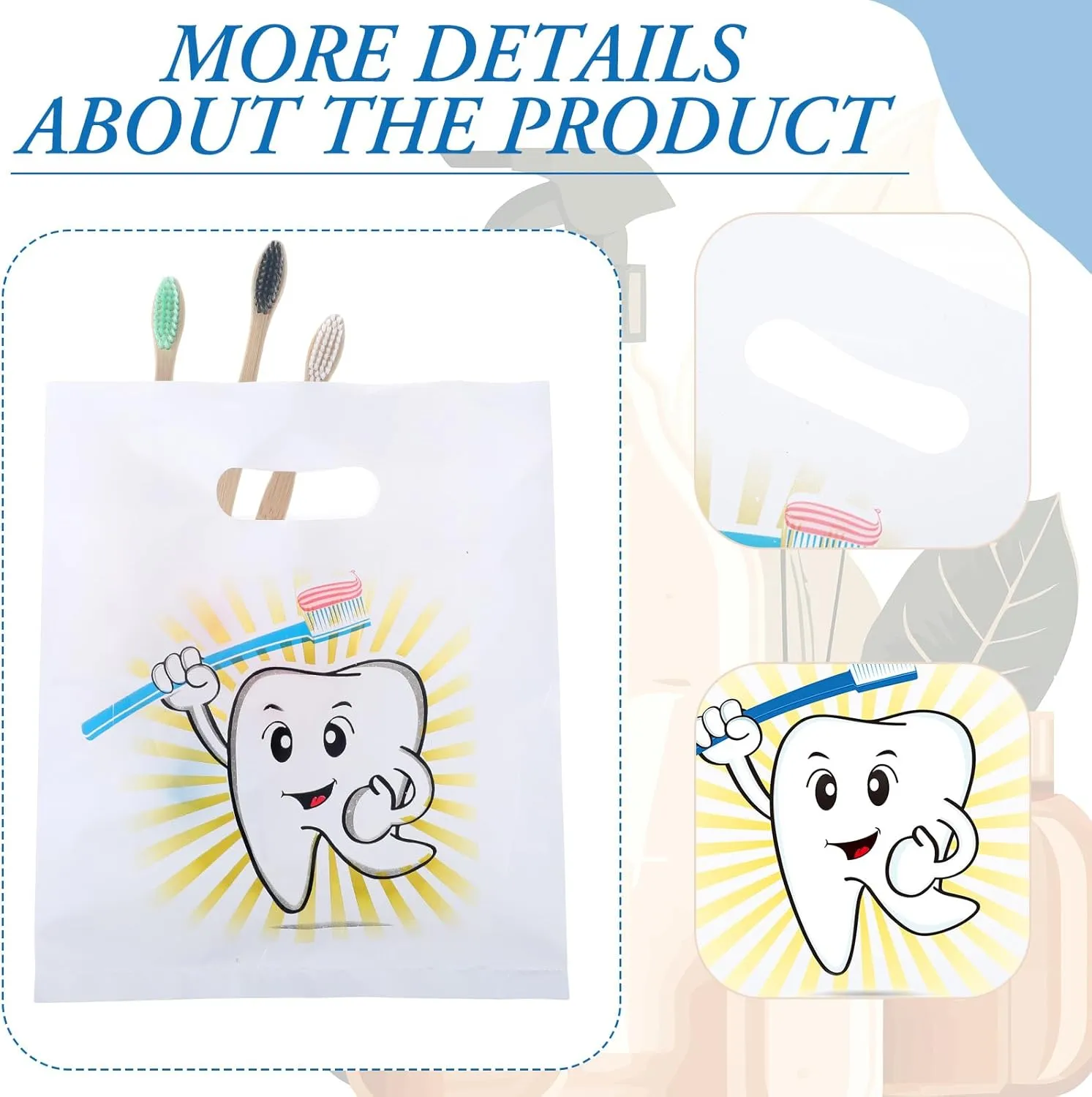Aliceset 300 Pcs Tooth Merchandise Bags with Handles Plastic Dental Bags for Patients Dental Gifts Bulk for Dentist Office Goodie Packaging Appreciation Gifts Retail Party Favor, 8.27x9.45in (Cute)