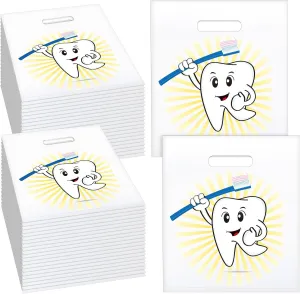 Aliceset 300 Pcs Tooth Merchandise Bags with Handles Plastic Dental Bags for Patients Dental Gifts Bulk for Dentist Office Goodie Packaging Appreciation Gifts Retail Party Favor, 8.27x9.45in (Cute)