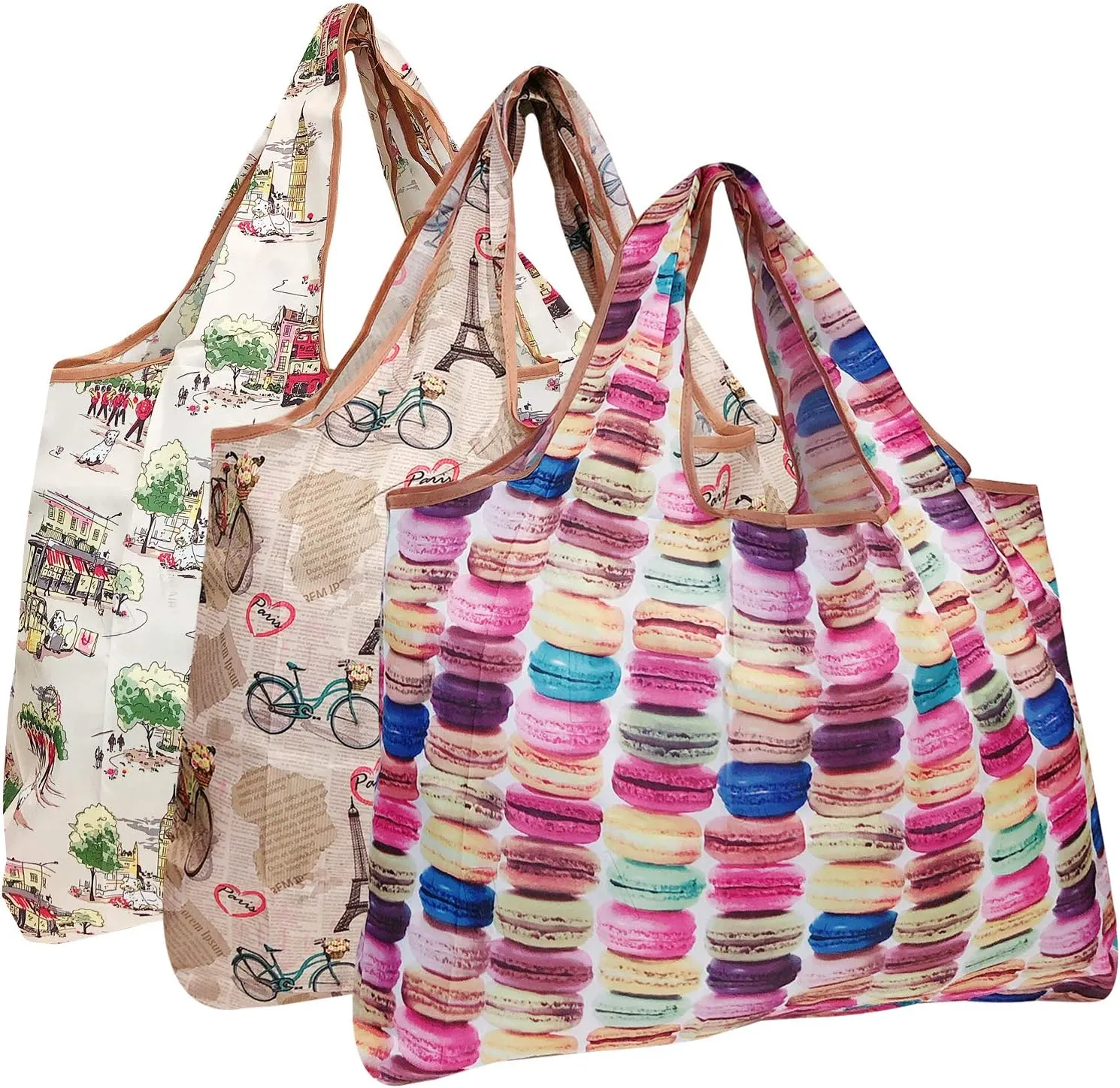 alldyrew Large Foldable Tote Nylon Reusable Grocery Bag, 3 Pack