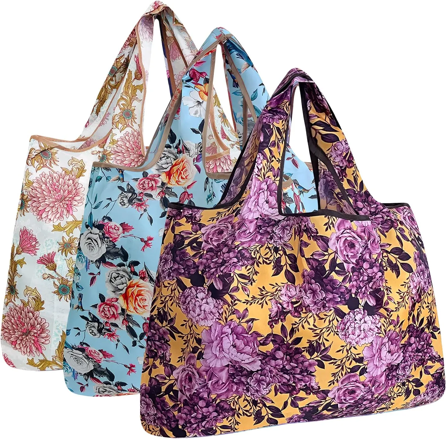 alldyrew Large Foldable Tote Nylon Reusable Grocery Bag, 3 Pack