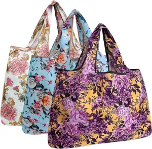 alldyrew Large Foldable Tote Nylon Reusable Grocery Bag, 3 Pack