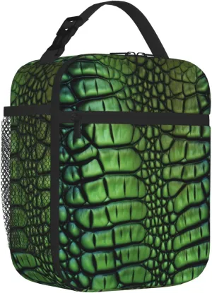 Alligator Skin Lunch Bag Lunch Box for Women Men Reusable Insulated Lunch Bags Leakproof Cute Cooler Lunch Tote Bag Large Capacity LunchBox with Handle for Work Travel