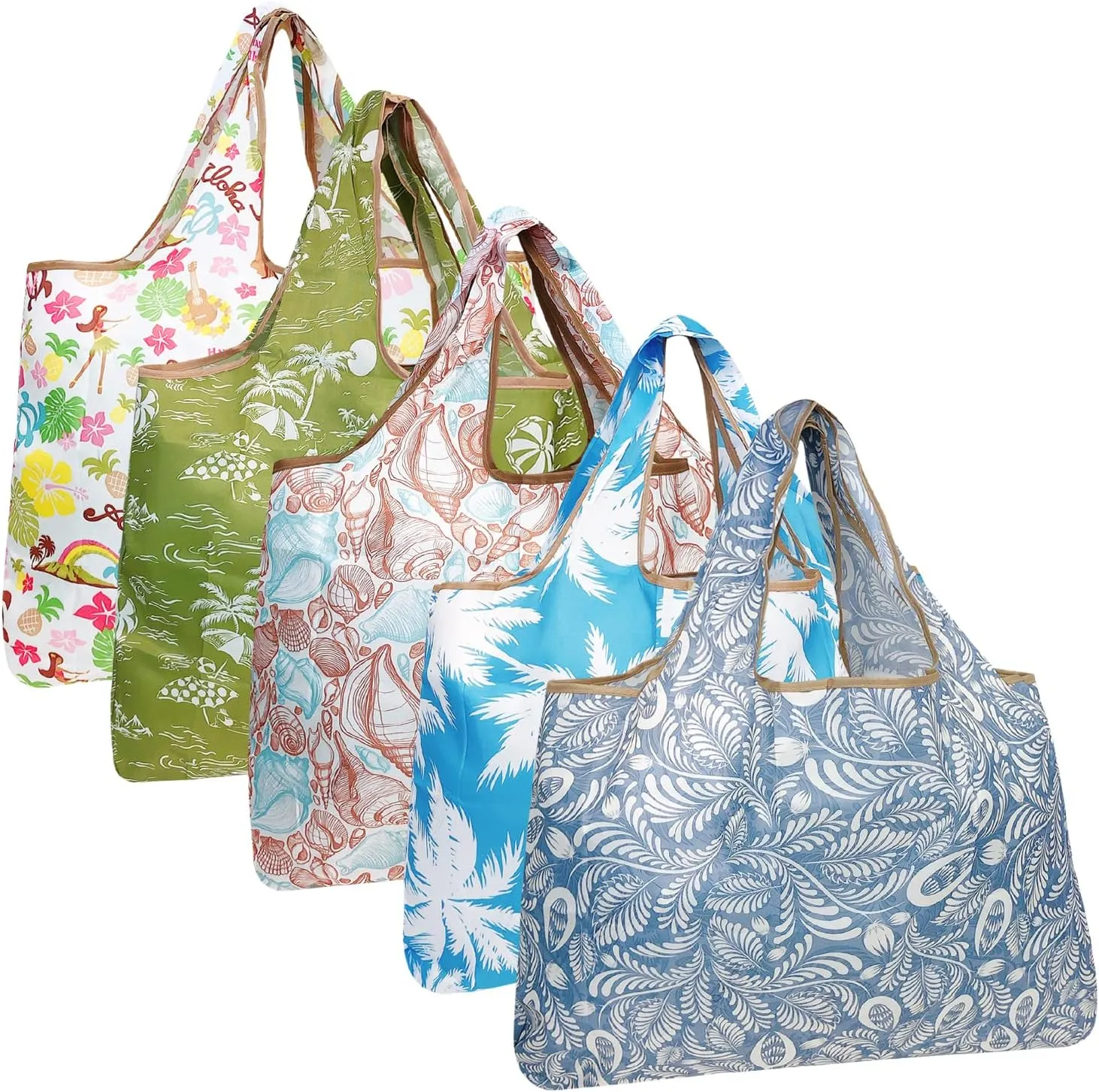 allydrew Large Foldable Tote Nylon Reusable Grocery Bags, 5 Pack