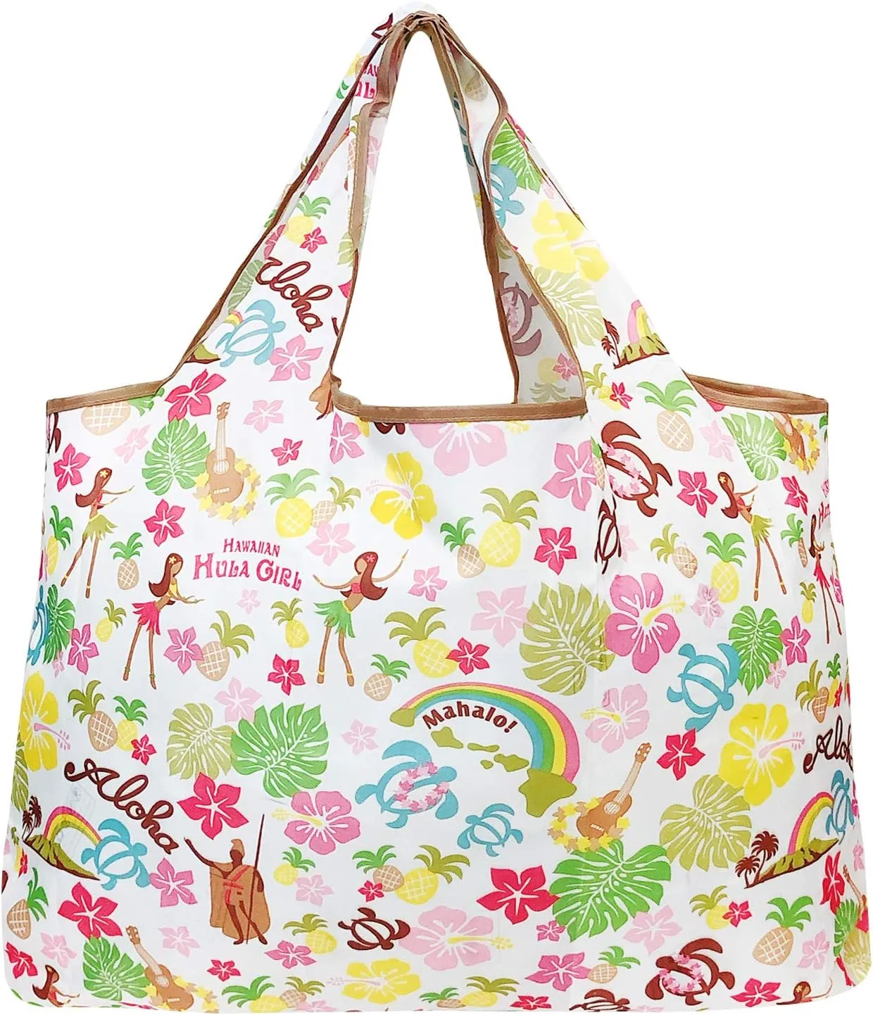 allydrew Large Foldable Tote Nylon Reusable Grocery Bags, 5 Pack