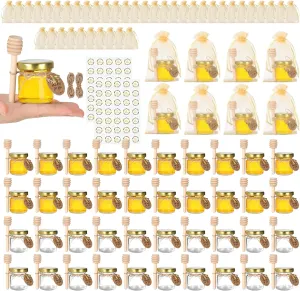 Alotpower 1.5oz Mini Honey Jars with Dipper 48Pack,45ml Round Mini Glass Jars with Lids/Wooden Dippers/Bee Pendants/Gift Bags/Tags/Twine String,Small Honey Jars for Wedding,Party Favor(Gold Lids)