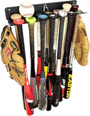 ALPHA BAT RACK XL (HOLDS 14 BATS) - Fence & Wall Mounted Baseball / Softball STEEL Bat Rack - Hardware INCLUDED for Fences/Concrete - Heavy Duty STEEL Rack for Baseball Storage/Organization