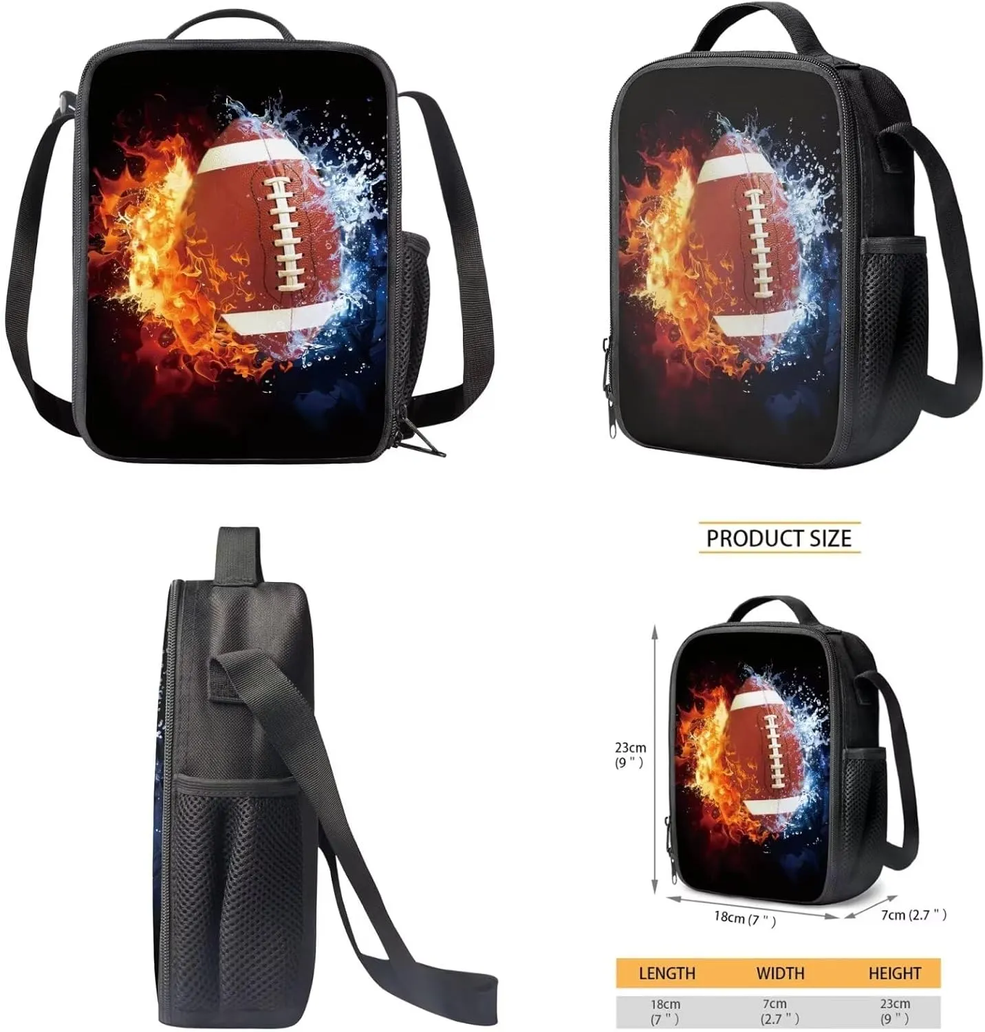 Americal Football Backpack Set of 4 Sports Backpack 17 in Black Boy Backpack Cool Design Casual Daypack School Bookbags for Kids' Backpack with Lunch Bag and Pencil Case
