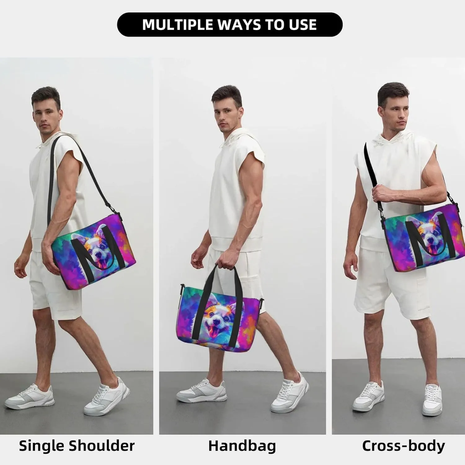 american eskimo colorful print Travel Duffel Bag, Sports Tote Gym Bag, Swim Pool Bag Large Shoulder Tote Bag for Beach Weekender