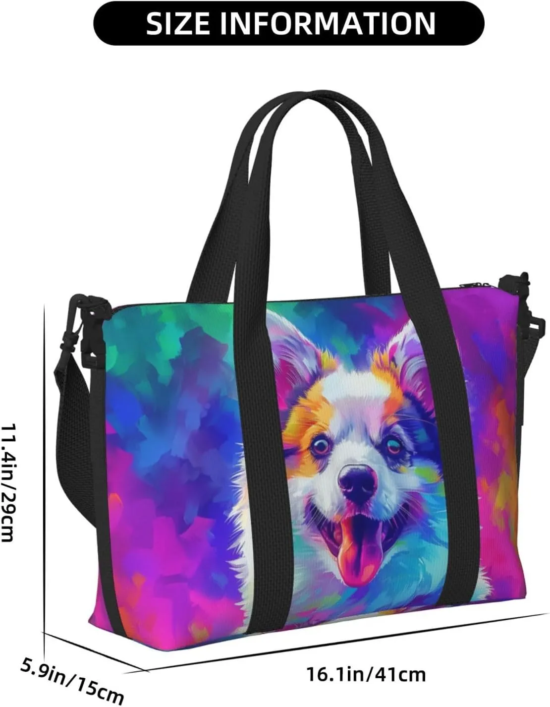american eskimo colorful print Travel Duffel Bag, Sports Tote Gym Bag, Swim Pool Bag Large Shoulder Tote Bag for Beach Weekender