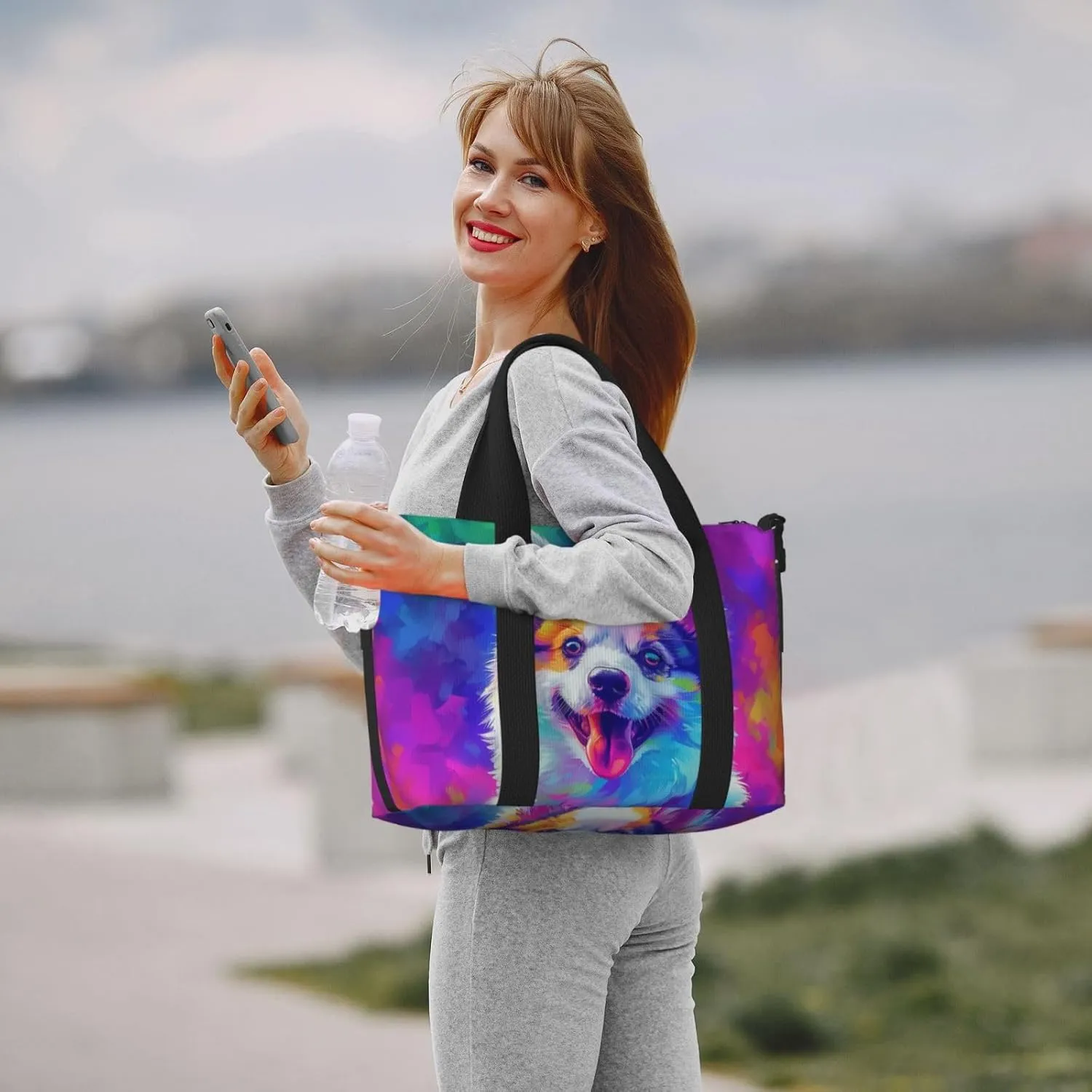 american eskimo colorful print Travel Duffel Bag, Sports Tote Gym Bag, Swim Pool Bag Large Shoulder Tote Bag for Beach Weekender