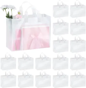 Amylove 100 Pcs Plastic Bags with Handles 16"x 12"x 6" Large Tote Bags Bulk Frosted Gift Tote for Small Business Retail Boutique Wedding Teacher Mothers Day Holiday Gift Packaging(Clear)