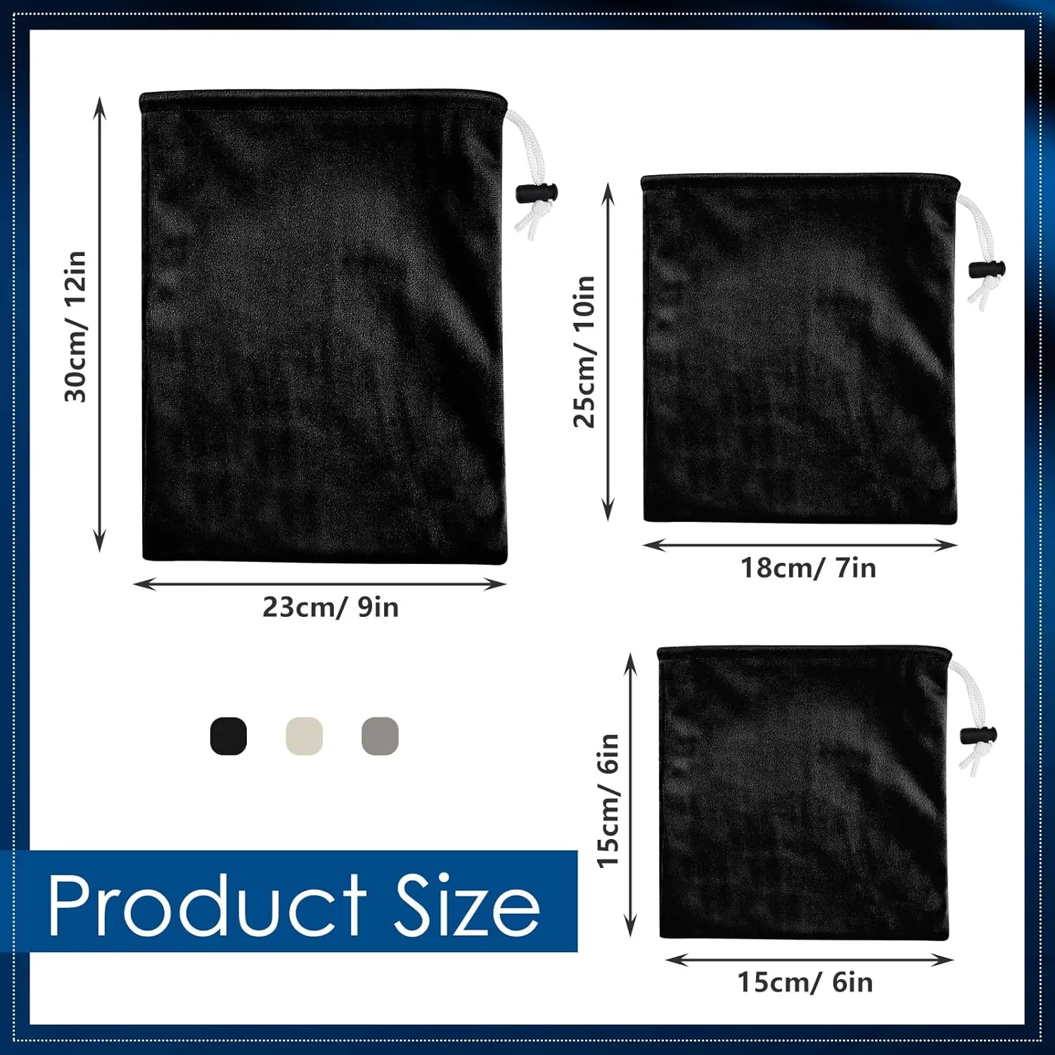Amylove 9 Pcs Satin Game Toy Storage Bag Silk Drawstring Bags Gift Bags Pouches for Lightweight Toys Organizer Stuff Sack Foldable Travel Pouch for Women, 3 Sizes(Black, Beige, Light Gray)