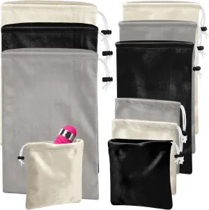 Amylove 9 Pcs Satin Game Toy Storage Bag Silk Drawstring Bags Gift Bags Pouches for Lightweight Toys Organizer Stuff Sack Foldable Travel Pouch for Women, 3 Sizes(Black, Beige, Light Gray)