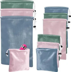 Amylove 9 Pcs Satin Game Toy Storage Bag Silk Drawstring Bags Gift Bags Pouches for Lightweight Toys Organizer Stuff Sack Foldable Travel Pouch for Women, 3 Sizes(Pink, Green, Blue)