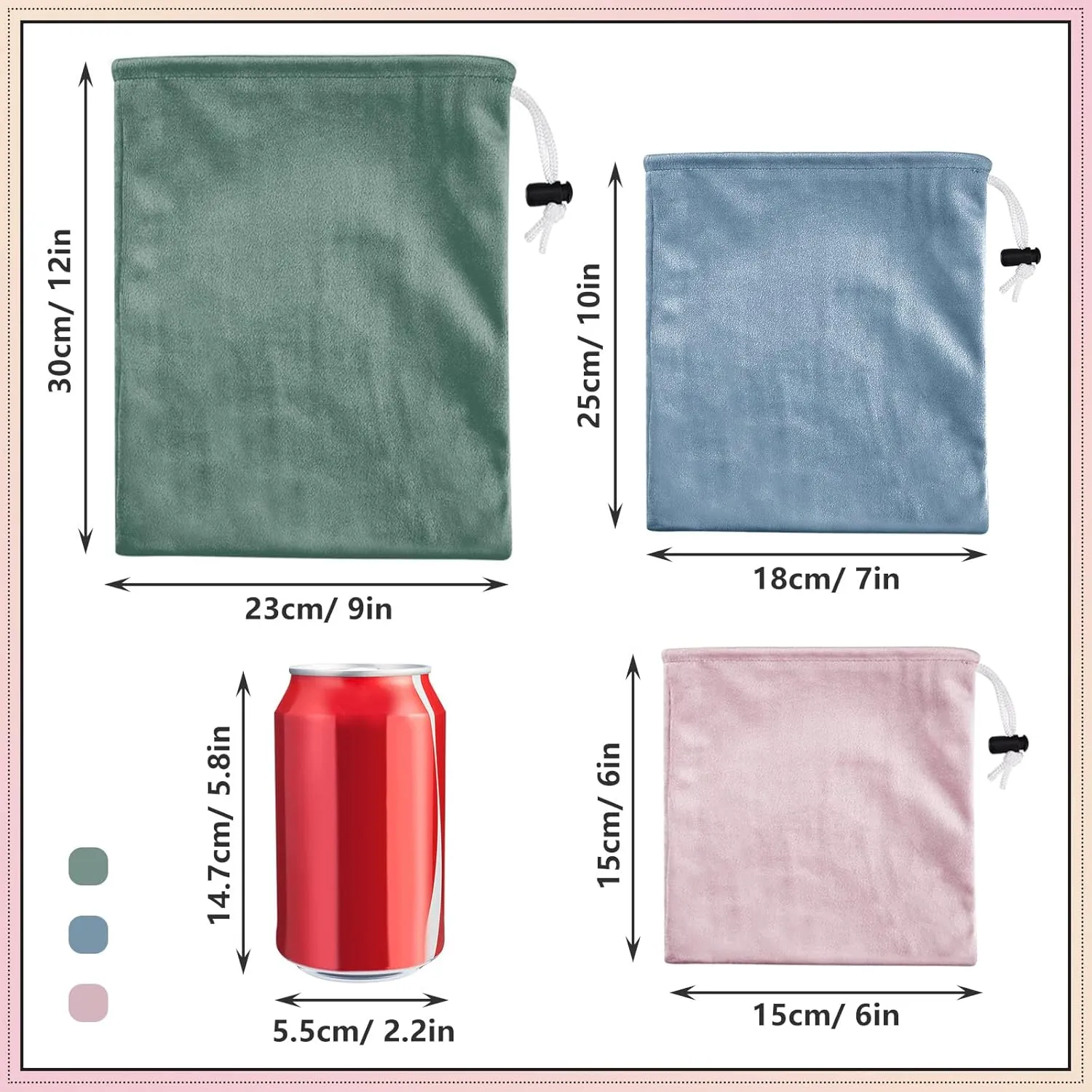 Amylove 9 Pcs Satin Game Toy Storage Bag Silk Drawstring Bags Gift Bags Pouches for Lightweight Toys Organizer Stuff Sack Foldable Travel Pouch for Women, 3 Sizes(Pink, Green, Blue)