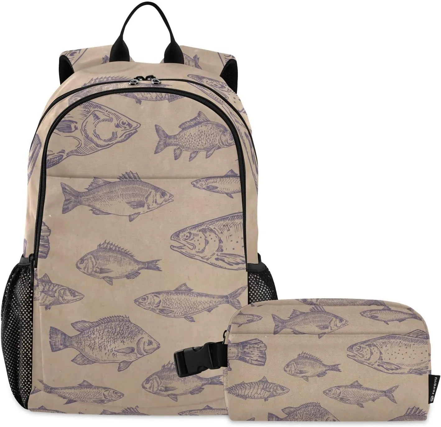 Anchovys Herrings Backpack Set for Kids Girls Boys Elementary Middle School Bags with Lunch Bag
