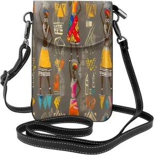 Ancient Egyptian Ethnic Women Leather Crossbody Bag For Women, Small Cell Phone Purse Mini Shoulder Phone Bag Wallet Pouch