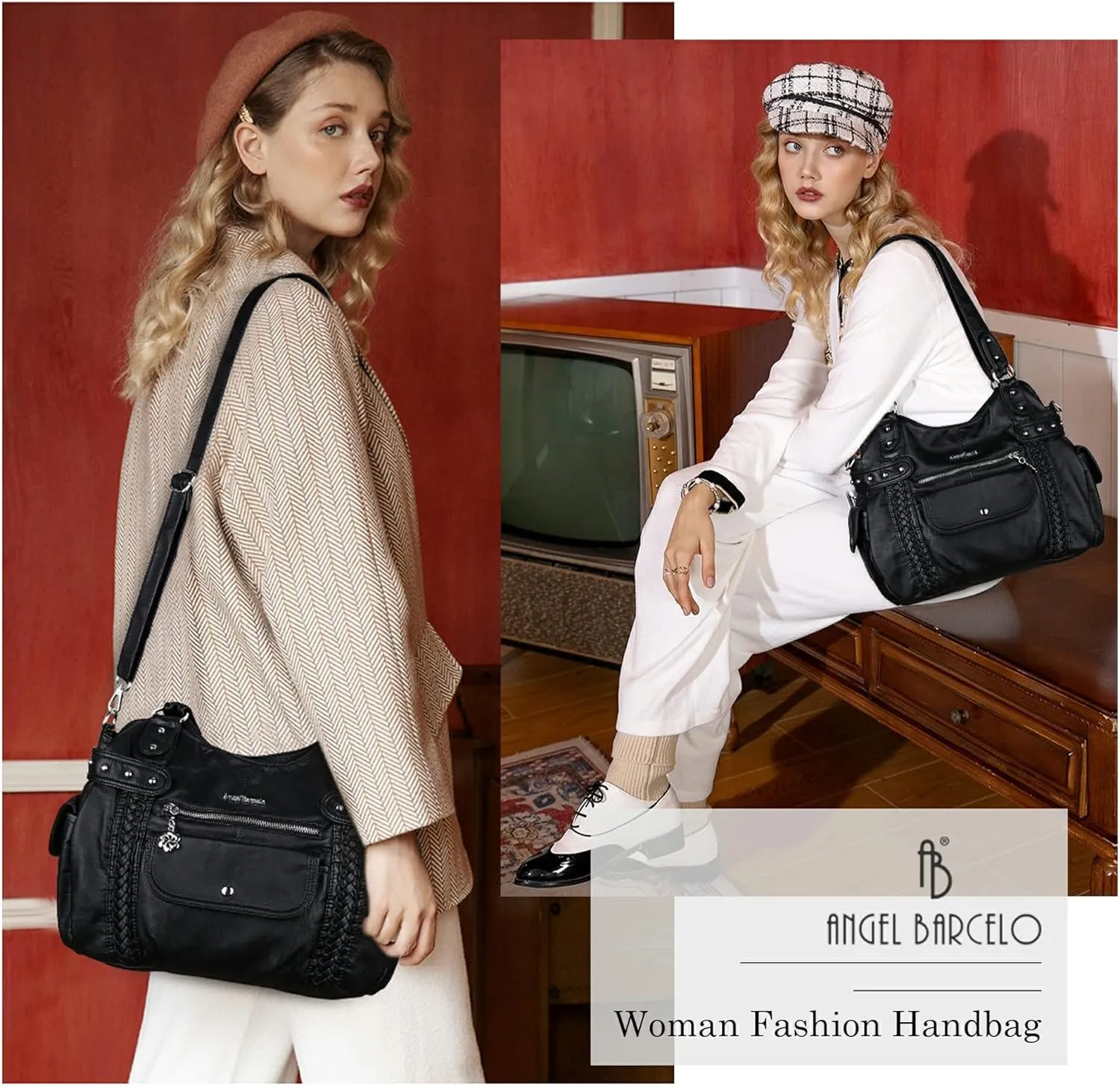 Angel Barcelo Roomy Fashion Hobo Womens Handbags Ladies Purse Satchel Shoulder Bags Tote Washed Leather Bag
