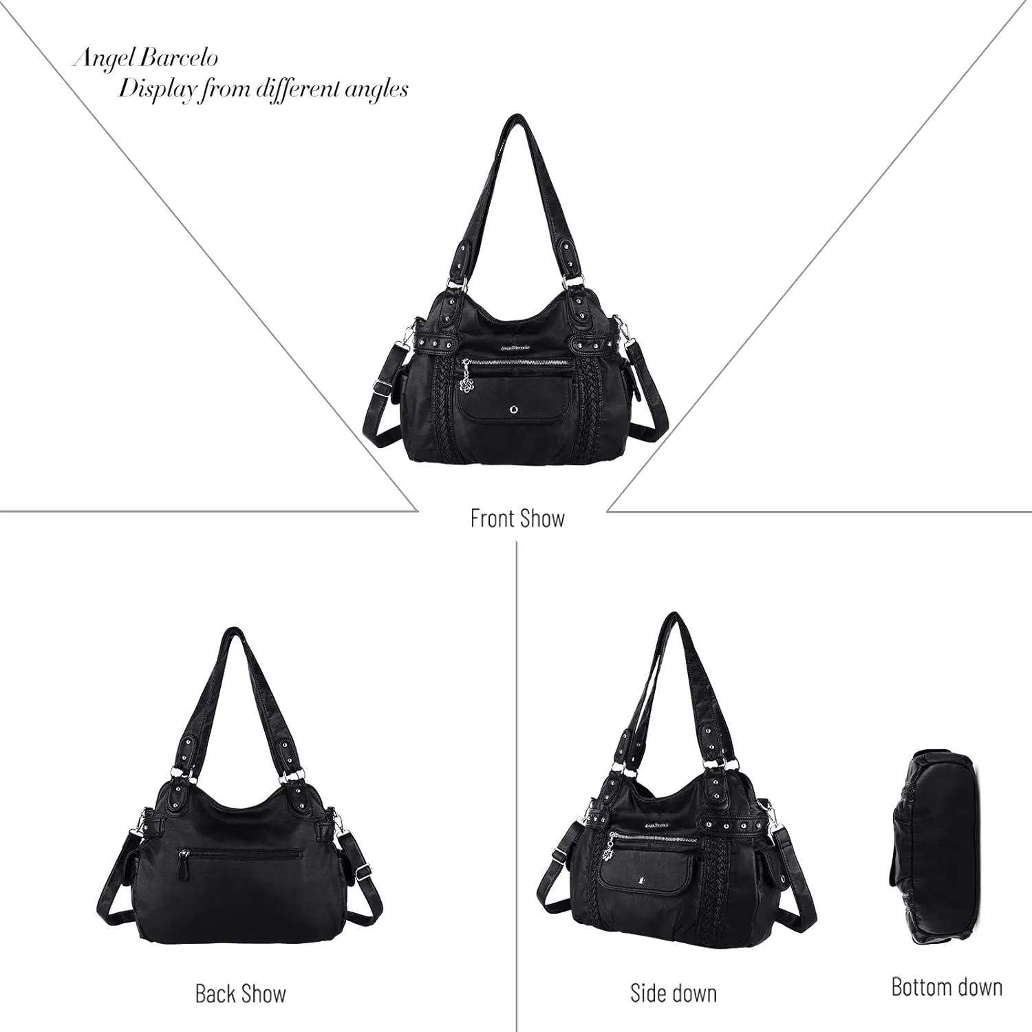 Angel Barcelo Roomy Fashion Hobo Womens Handbags Ladies Purse Satchel Shoulder Bags Tote Washed Leather Bag