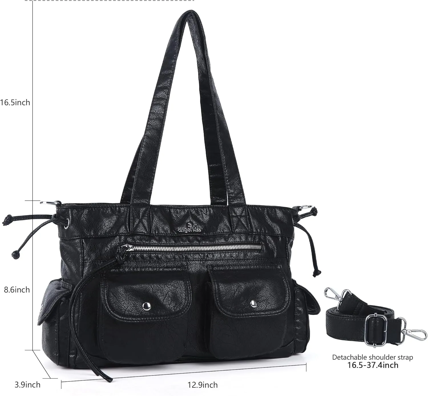 Angel Kiss Handbags for Women Soft Vegan Leather Purses Multiple Pockets Shoulder Bags Ladies Roomy Zippers Tote Bag