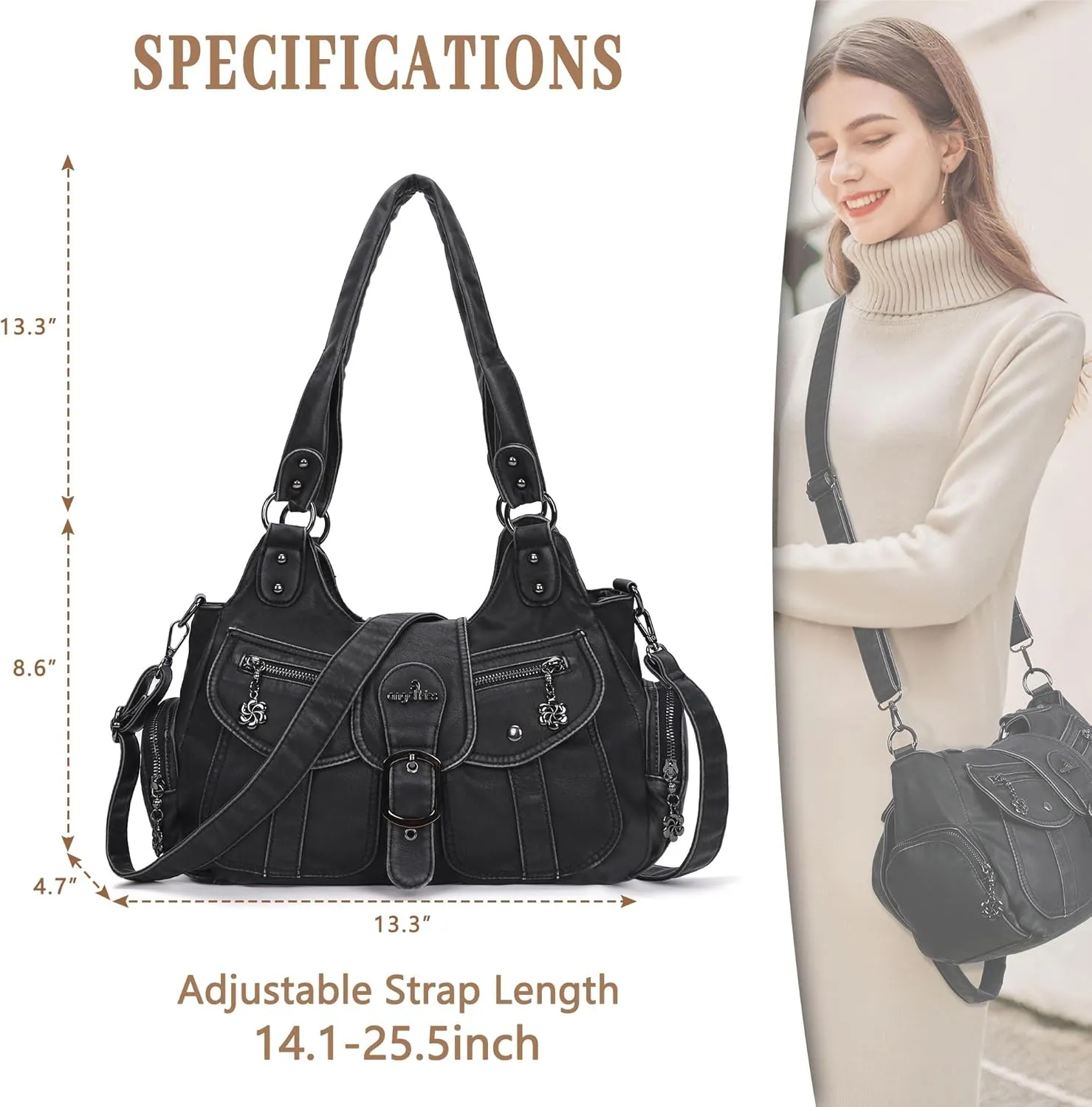 Angel Kiss Hobo Bags for Women Vegan Leather Shoulder Purses and Handbags Ladies Roomy Tote Bags Purse with Crossbody Strap