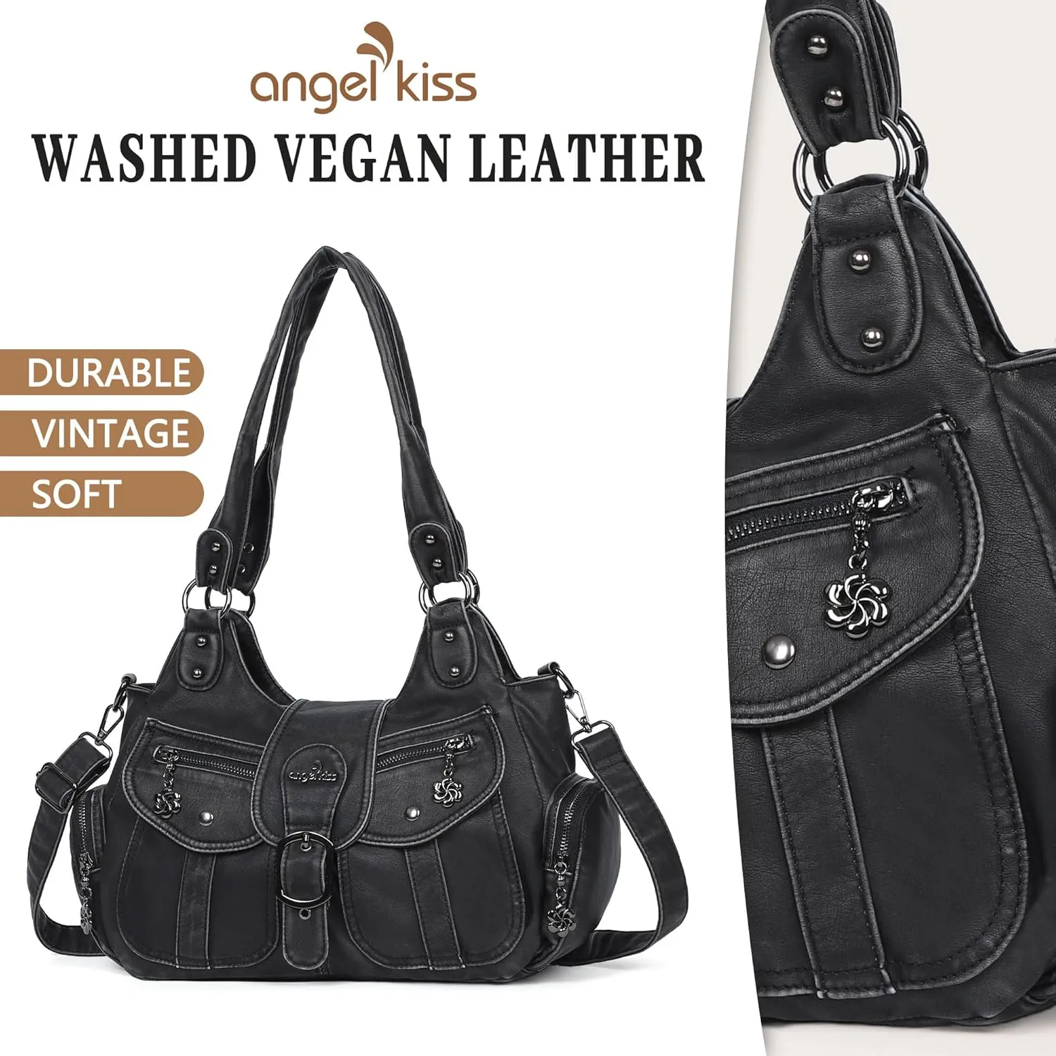 Angel Kiss Hobo Bags for Women Vegan Leather Shoulder Purses and Handbags Ladies Roomy Tote Bags Purse with Crossbody Strap
