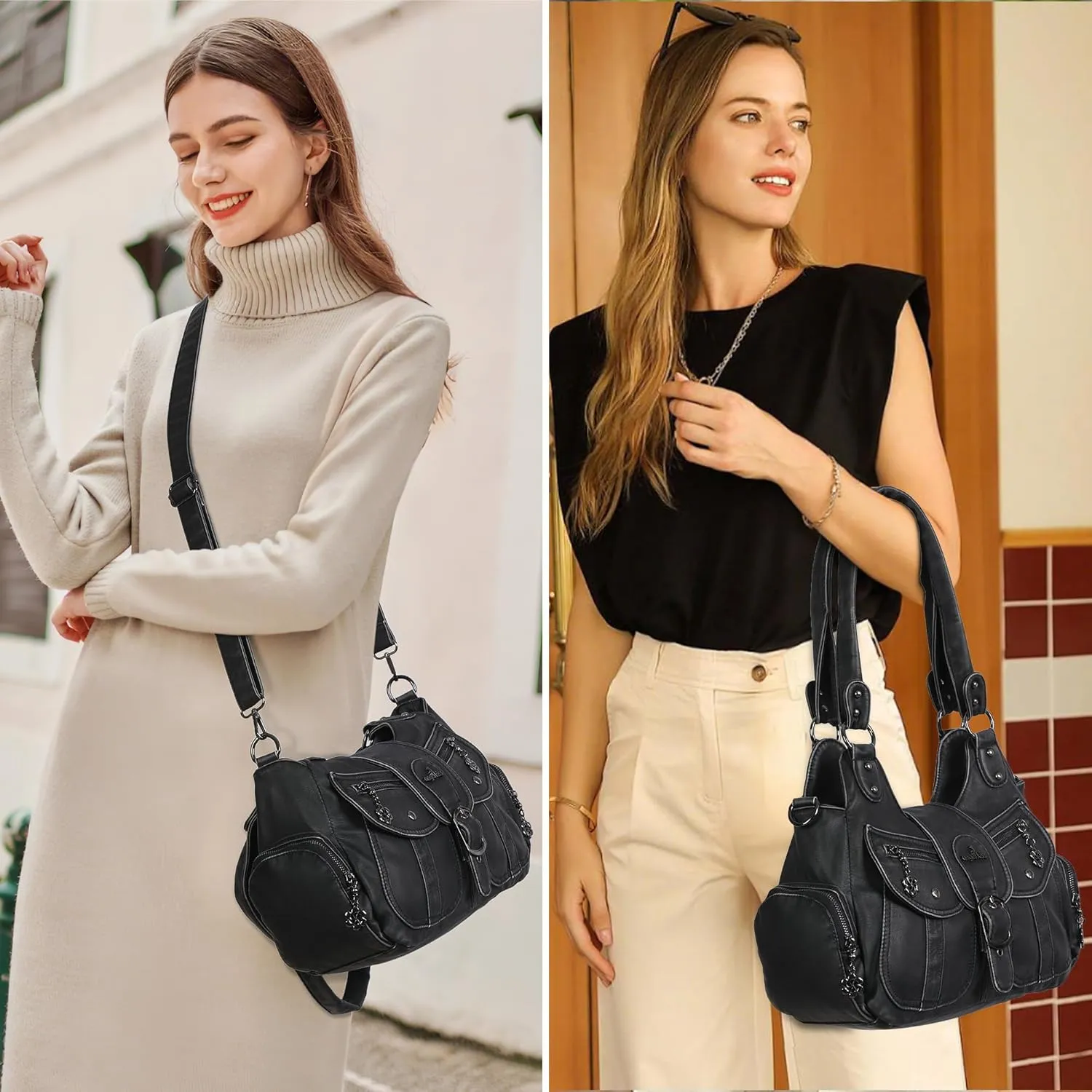 Angel Kiss Hobo Bags for Women Vegan Leather Shoulder Purses and Handbags Ladies Roomy Tote Bags Purse with Crossbody Strap