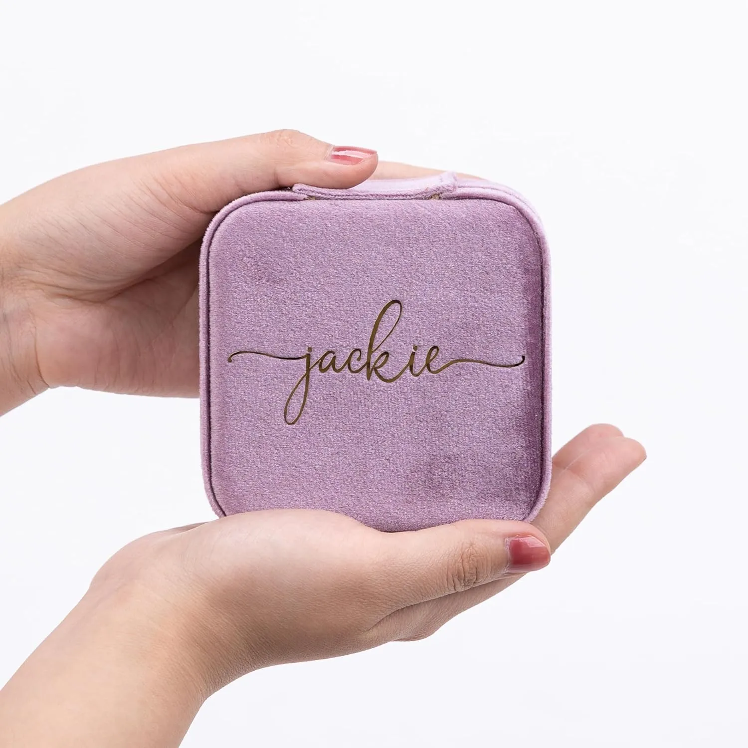 Angelina's Palace Personalized Italian Velvet Jewelry Case With Name Necklace Ring Storage Box Monogram Travel Jewelry Organizer Wedding Party Bridesmaid Gift for Her
