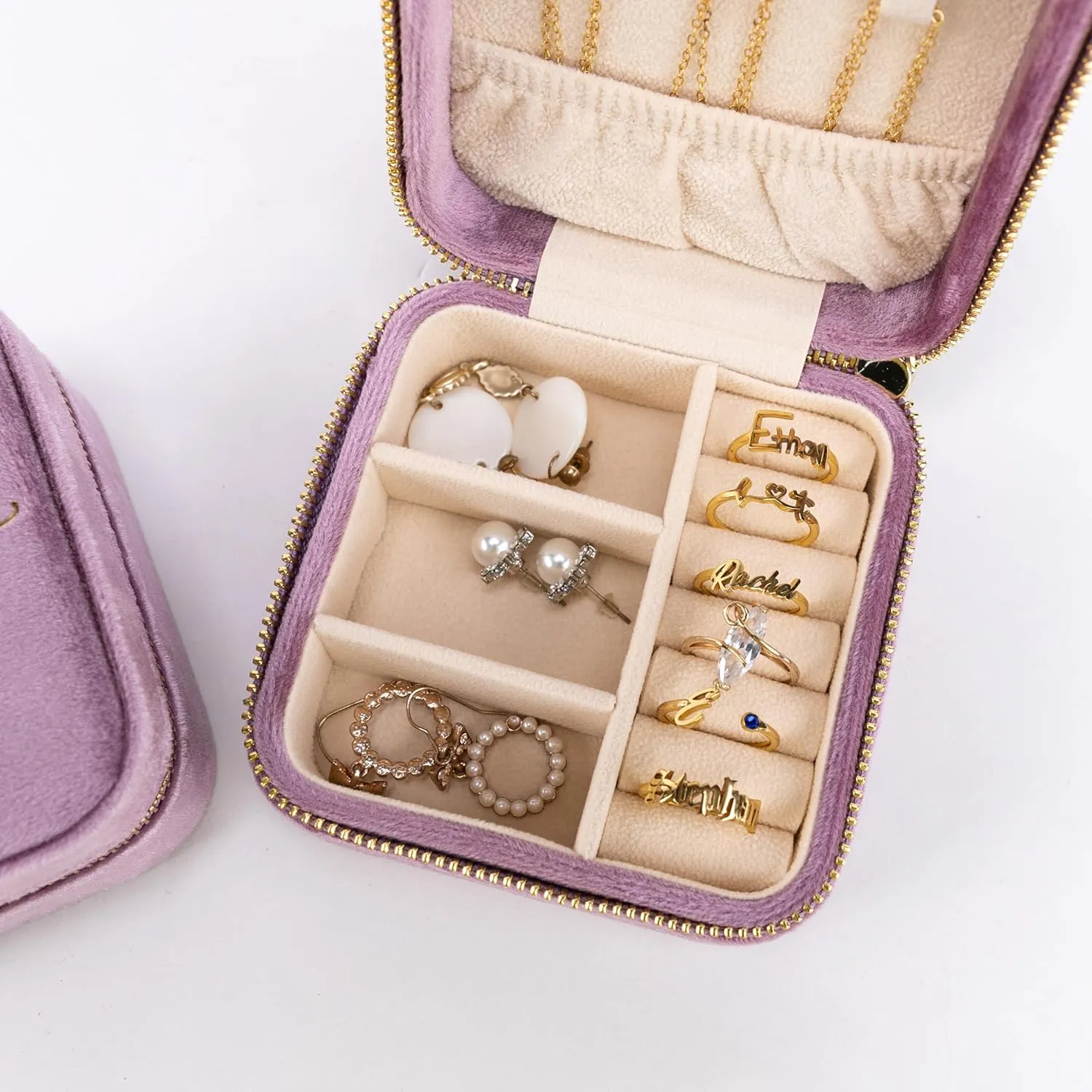 Angelina's Palace Personalized Italian Velvet Jewelry Case With Name Necklace Ring Storage Box Monogram Travel Jewelry Organizer Wedding Party Bridesmaid Gift for Her