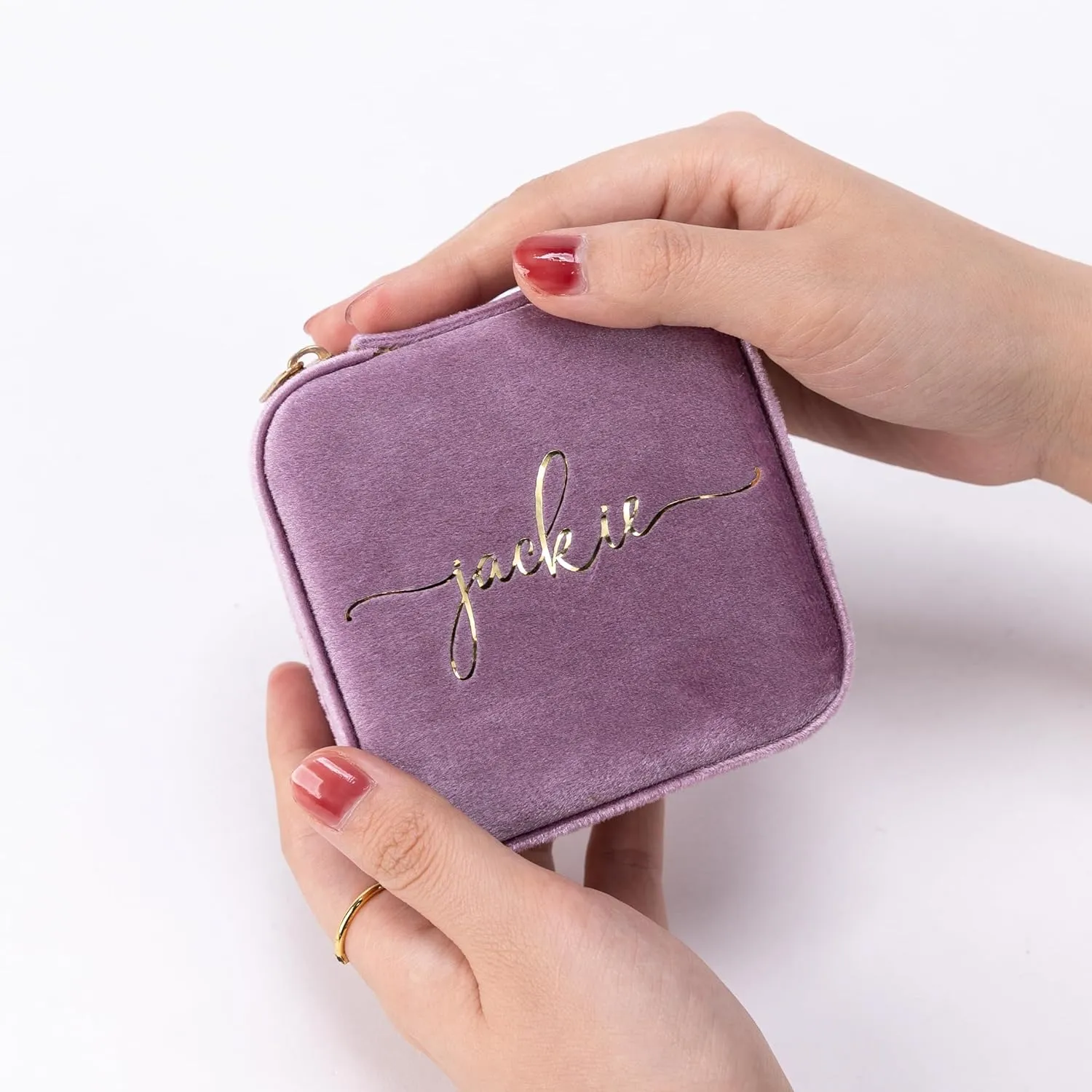 Angelina's Palace Personalized Italian Velvet Jewelry Case With Name Necklace Ring Storage Box Monogram Travel Jewelry Organizer Wedding Party Bridesmaid Gift for Her