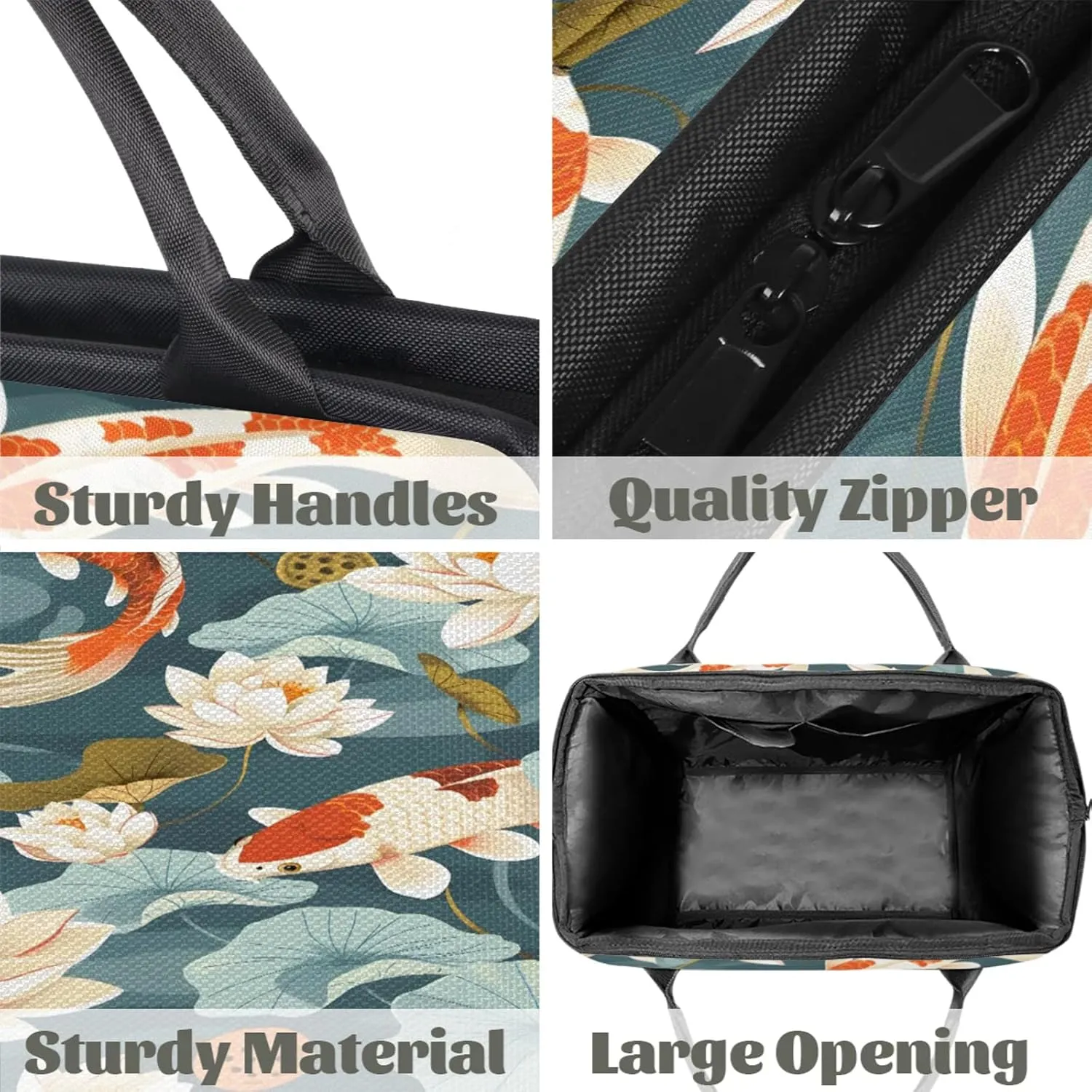 Animal Flower Fish Japanese Travel Duffel Bag Gym Tote Bag for Women Men Waterproof Weekend Overnight Bag Carry On Tote Luggage with Pocket Personal Item Bags Sports Bag fit Travel Sports Gym Yoga