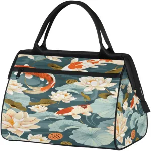 Animal Flower Fish Japanese Travel Duffel Bag Gym Tote Bag for Women Men Waterproof Weekend Overnight Bag Carry On Tote Luggage with Pocket Personal Item Bags Sports Bag fit Travel Sports Gym Yoga