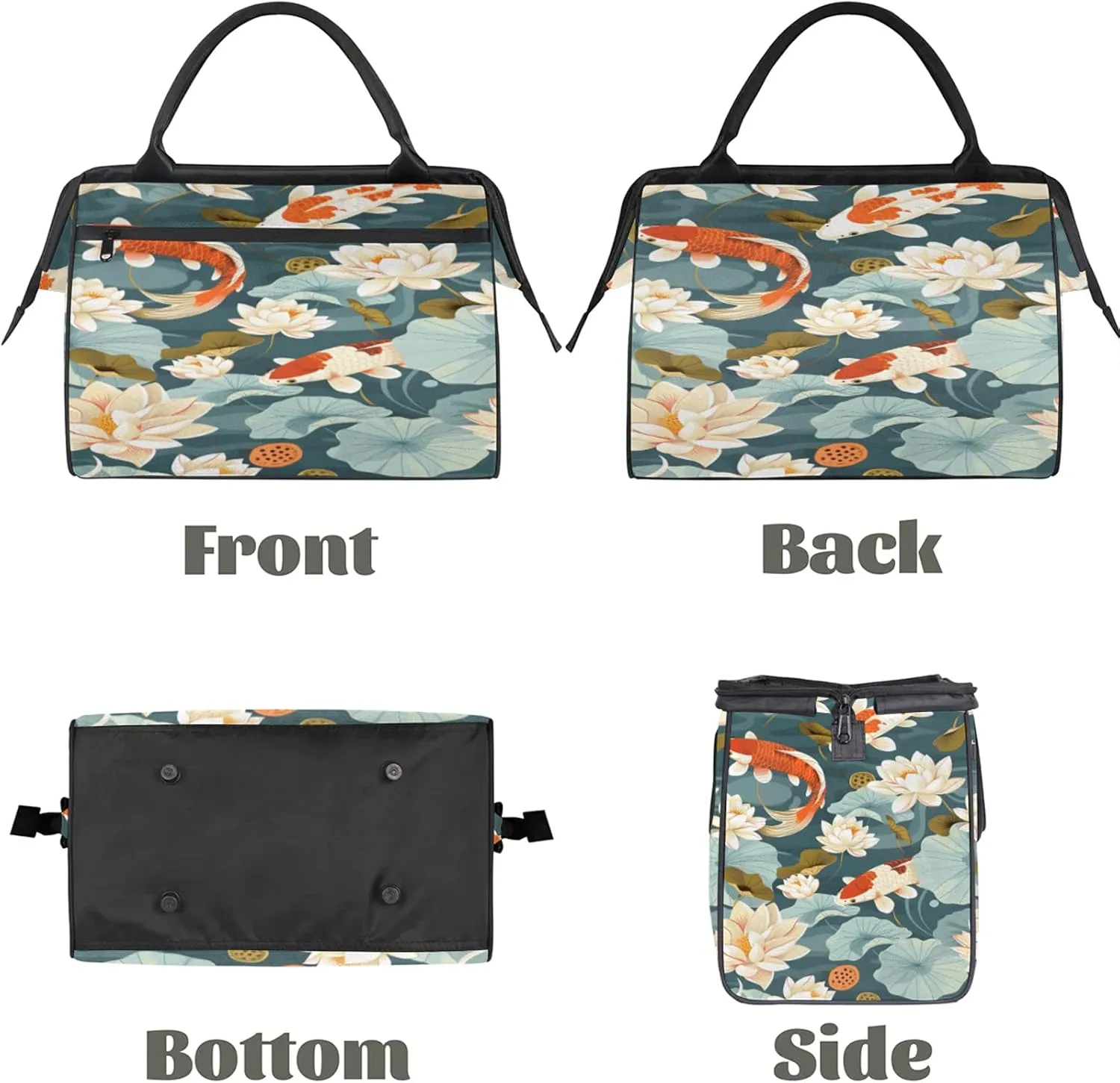 Animal Flower Fish Japanese Travel Duffel Bag Gym Tote Bag for Women Men Waterproof Weekend Overnight Bag Carry On Tote Luggage with Pocket Personal Item Bags Sports Bag fit Travel Sports Gym Yoga