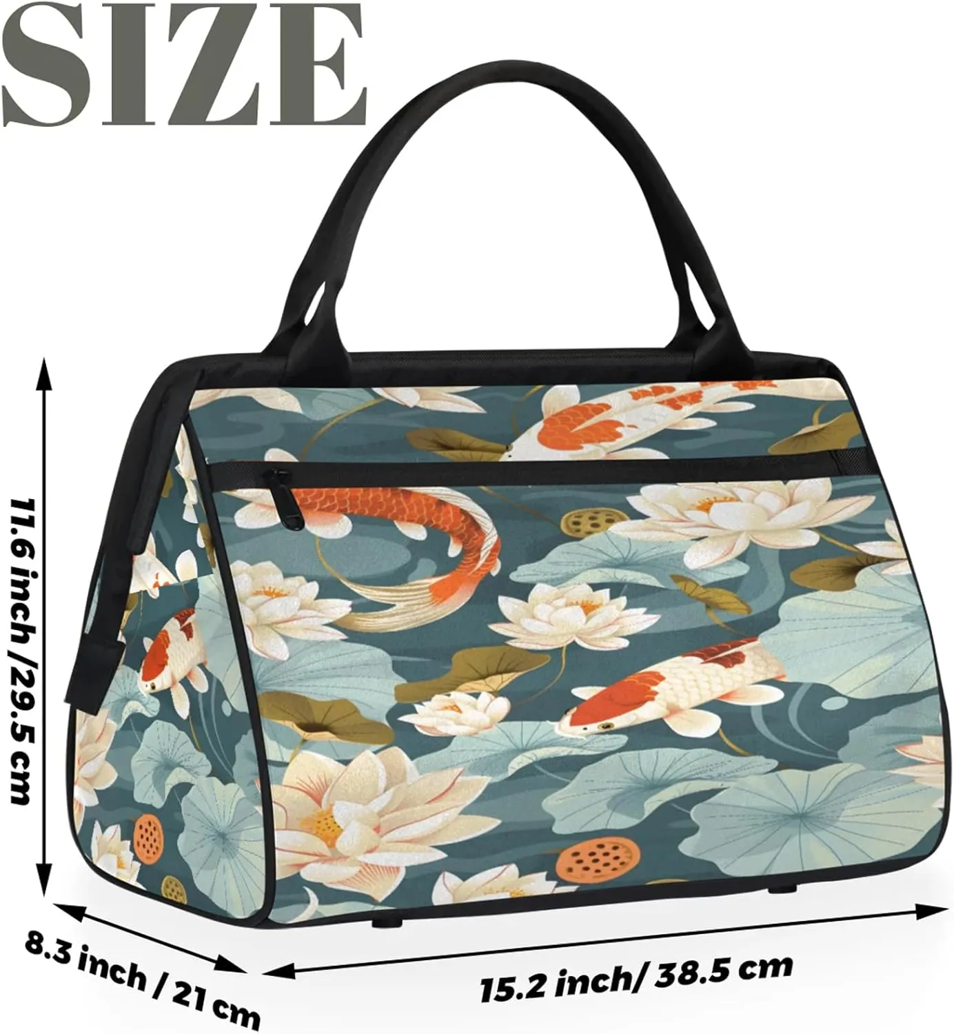 Animal Flower Fish Japanese Travel Duffel Bag Gym Tote Bag for Women Men Waterproof Weekend Overnight Bag Carry On Tote Luggage with Pocket Personal Item Bags Sports Bag fit Travel Sports Gym Yoga