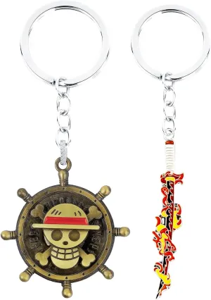 Anime Duo – Kyojuro Rengoku and Luffy Straw Hat – Keychains for Demon Slayer and One Piece Fans