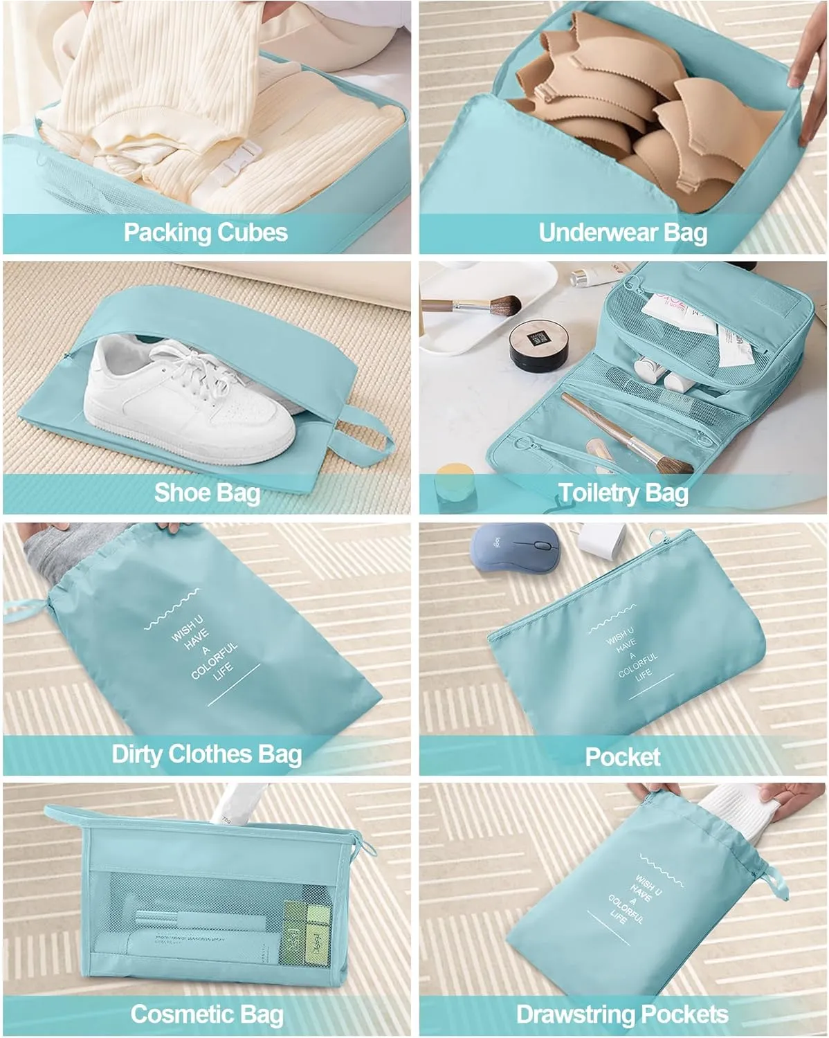Anjing Packing Cubes 10/11 PCS Travel Luggage Organizers, Travel Essentials, Waterproof Packing Organisers, Luggage Organizer Bags