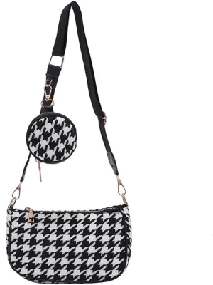 ANKOMINA Women Fashion Houndstooth Printed Crossbody Shoulder Bag Lady Small Clutch Handbag with Mini Wallet Coin Purse