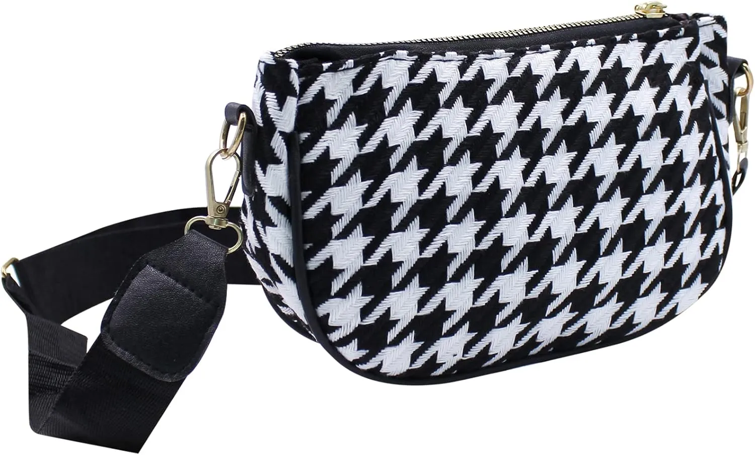 ANKOMINA Women Fashion Houndstooth Printed Crossbody Shoulder Bag Lady Small Clutch Handbag with Mini Wallet Coin Purse