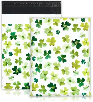 AnyDesign 100Pcs St. Patrick’s Day Poly Mailers 10 x 13 Inch Watercolor Shamrock Clover Irish Envelopes Mailers Bulk Green Self-Sealing Plastic Packaging Mailing Bags for Small Business