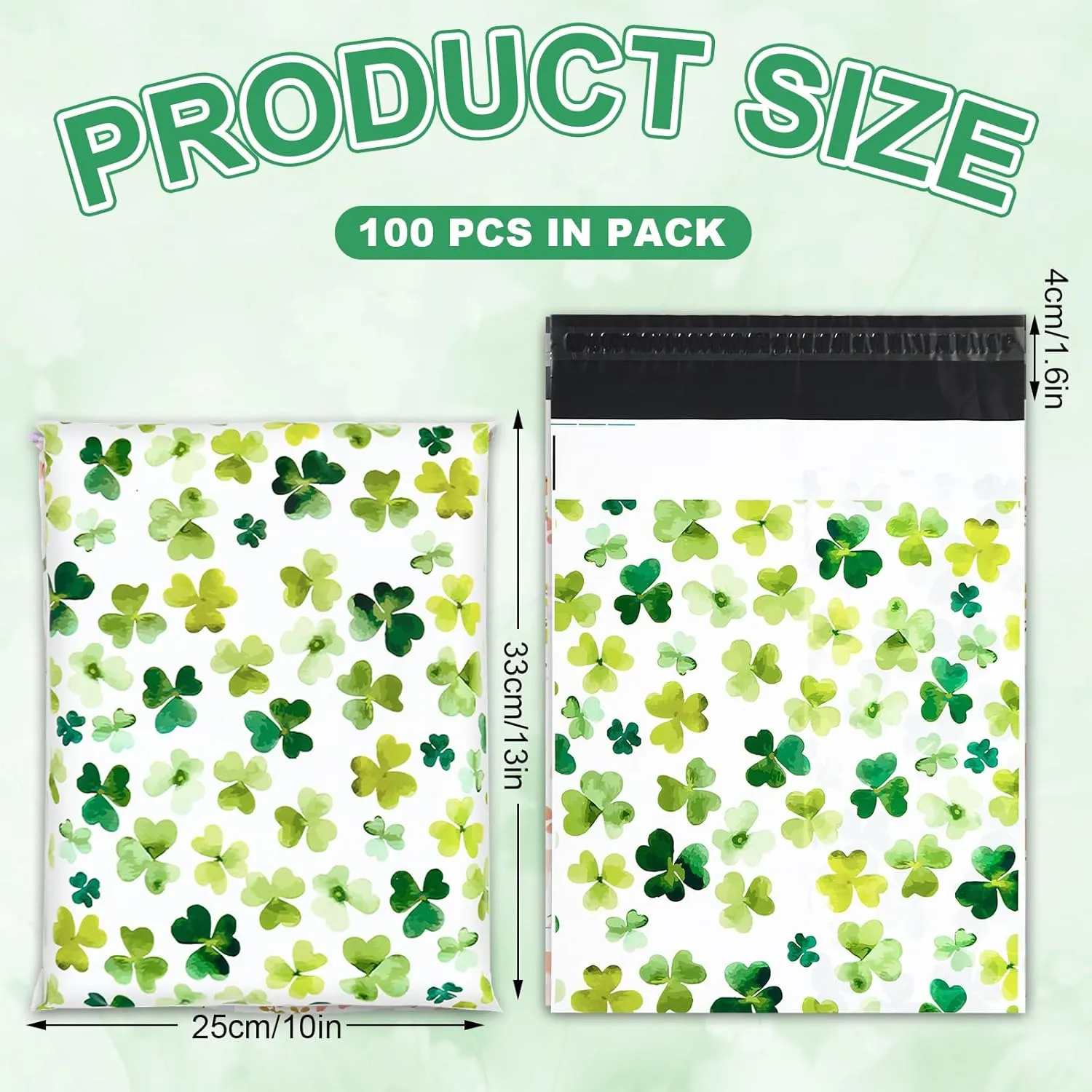 AnyDesign 100Pcs St. Patrick’s Day Poly Mailers 10 x 13 Inch Watercolor Shamrock Clover Irish Envelopes Mailers Bulk Green Self-Sealing Plastic Packaging Mailing Bags for Small Business