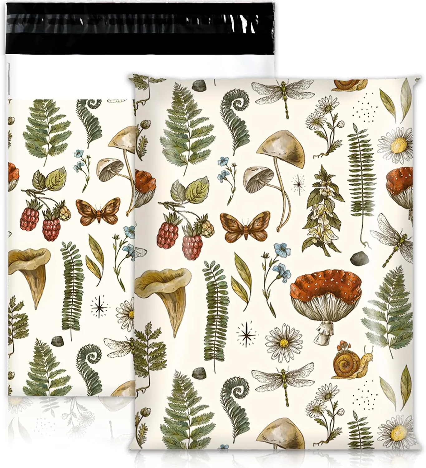 AnyDesign 100Pcs Vintage Mushroom Poly Mailers 10 x 13 Inch Retro Mushroom Plant Envelopes Mailers Bulk Self-Sealing Plastic Packaging Mailing Bags for Small Business
