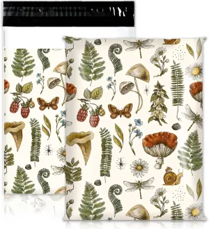 AnyDesign 100Pcs Vintage Mushroom Poly Mailers 10 x 13 Inch Retro Mushroom Plant Envelopes Mailers Bulk Self-Sealing Plastic Packaging Mailing Bags for Small Business