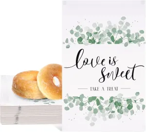 AnyDesign 150Pcs Wedding Favor Candy Buffet Bags Self-Adhesive Wedding Treat Bags Eucalyptus Leaves Pattern Cookie Snack Bag White Kraft Paper Wedding Party Favor Bags for Gifts, 5 x 7 Inch