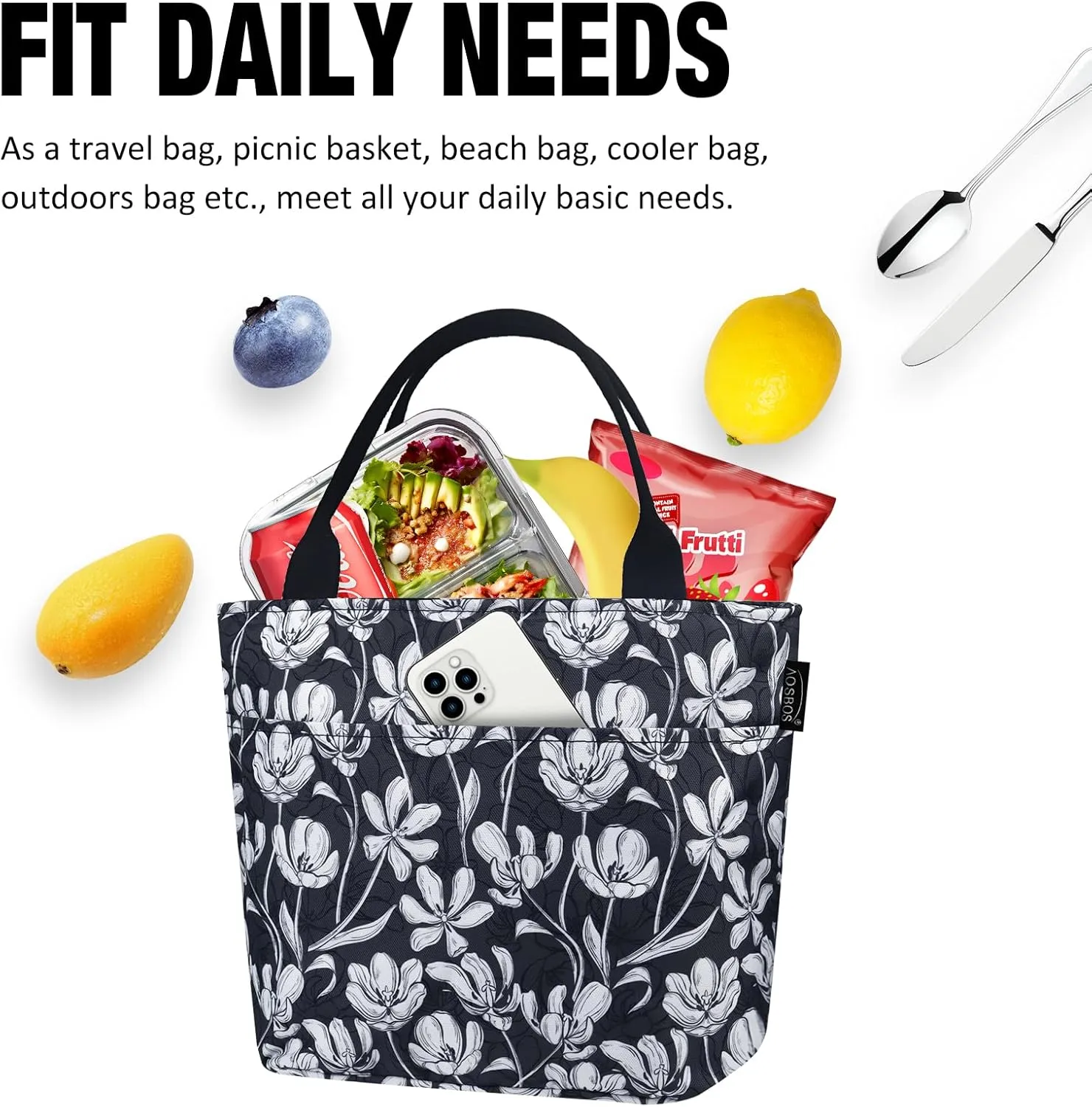 Aosbos Lunch Bag Women - Leakproof Insulated Lunch Bags for Adult Lunch Box for Women Lunch Tote Bag Lunch Cooler Bags Lunchbox Bag, Loncheras Para Mujer for Work Travel Picnic Gym, Tulip