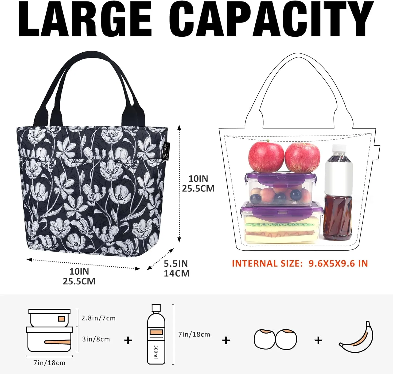 Aosbos Lunch Bag Women - Leakproof Insulated Lunch Bags for Adult Lunch Box for Women Lunch Tote Bag Lunch Cooler Bags Lunchbox Bag, Loncheras Para Mujer for Work Travel Picnic Gym, Tulip