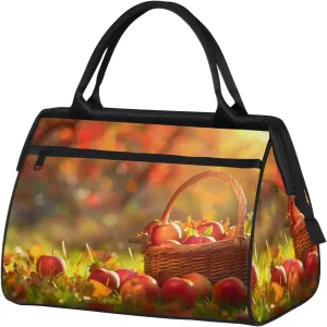 Apple Meadow Fall Travel Duffel Bag Gym Tote Bag for Women Men Waterproof Weekend Overnight Bag Carry On Tote Luggage with Pocket Personal Item Bags Sports Bag fit Travel Sports Gym Yoga