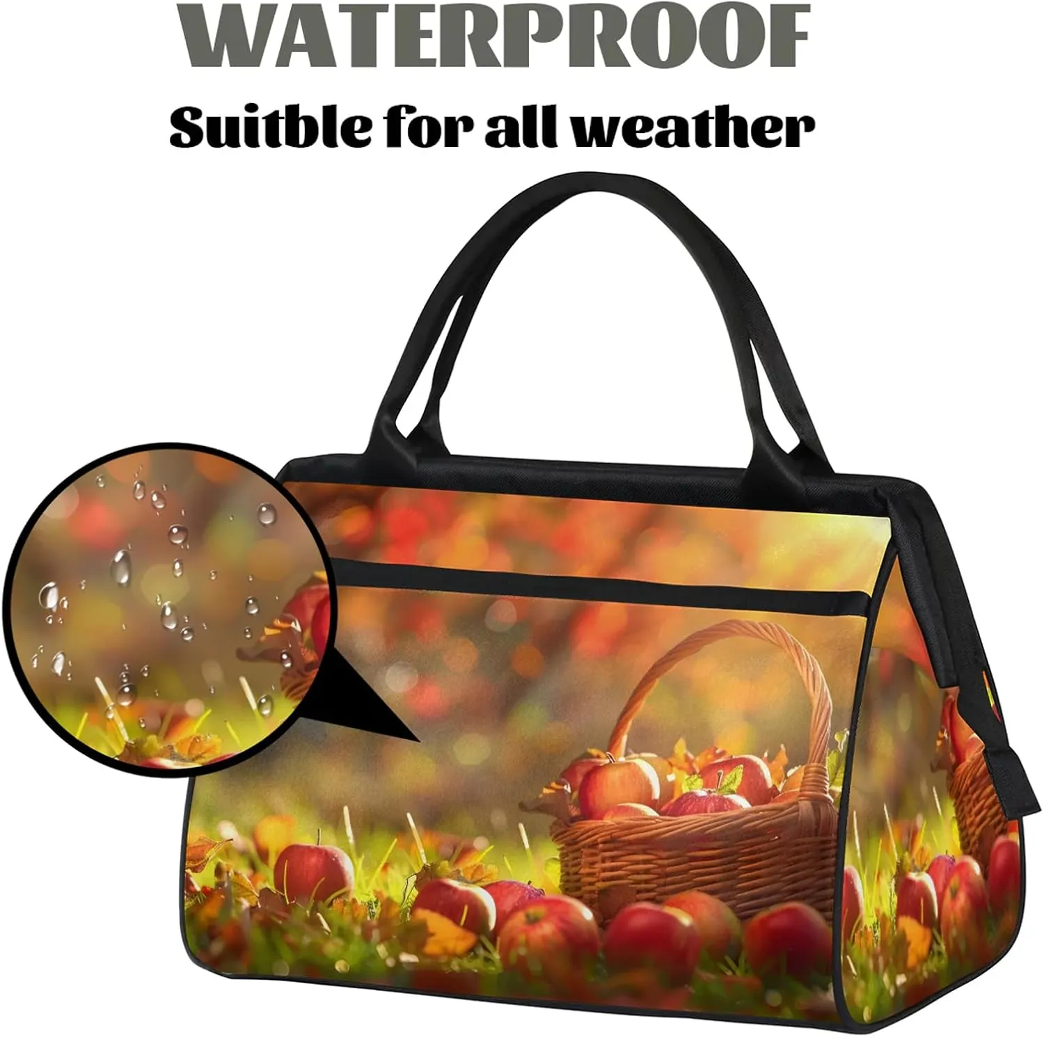 Apple Meadow Fall Travel Duffel Bag Gym Tote Bag for Women Men Waterproof Weekend Overnight Bag Carry On Tote Luggage with Pocket Personal Item Bags Sports Bag fit Travel Sports Gym Yoga