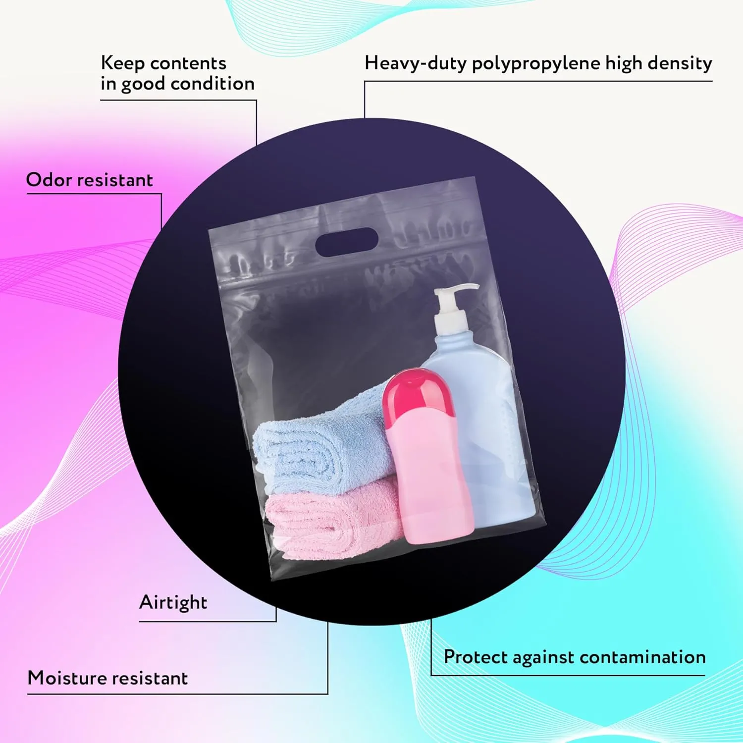 APQ Die Cut Zipper Bags, 12 x 12 Inches. Pack of 50 Clear Polyethylene Die Cut Handle Reclosable Zip Bags for Clothes, Tools. 3 Mil Thick Durable Reclosable Plastic Bags With Zipper Closure